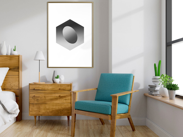 Wall Poster Egg in Hexagon - black and white composition in geometric shapes 116609 additionalImage 13
