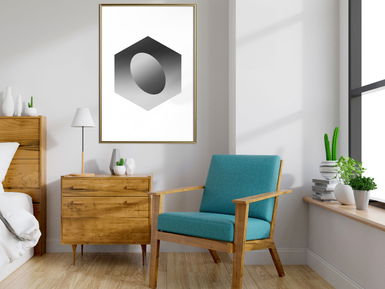 Wall Poster Egg in Hexagon - black and white composition in geometric shapes 116609 additionalImage 5