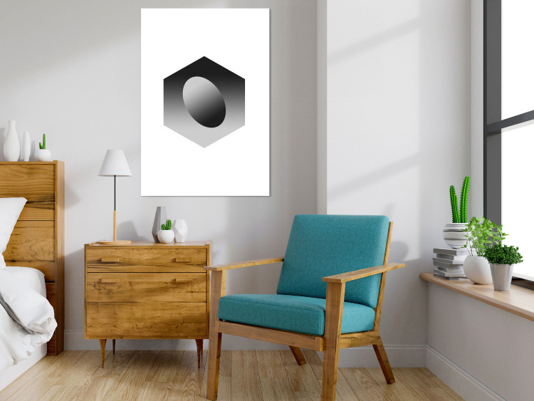 Wall Poster Egg in Hexagon - black and white composition in geometric shapes 116609 additionalImage 2