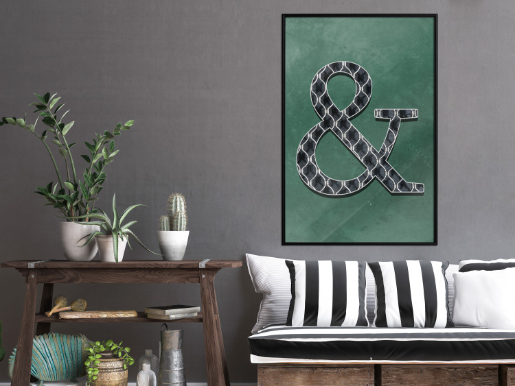Wall Poster Ampersand - black and white patterned typographic sign on a green background 117209 additionalImage 3