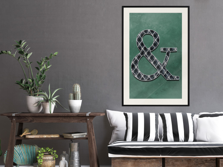 Wall Poster Ampersand - black and white patterned typographic sign on a green background 117209 additionalImage 22
