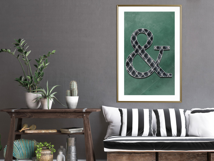 Wall Poster Ampersand - black and white patterned typographic sign on a green background 117209 additionalImage 15