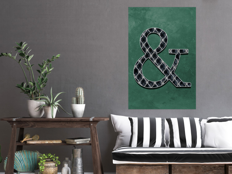 Wall Poster Ampersand - black and white patterned typographic sign on a green background 117209 additionalImage 23