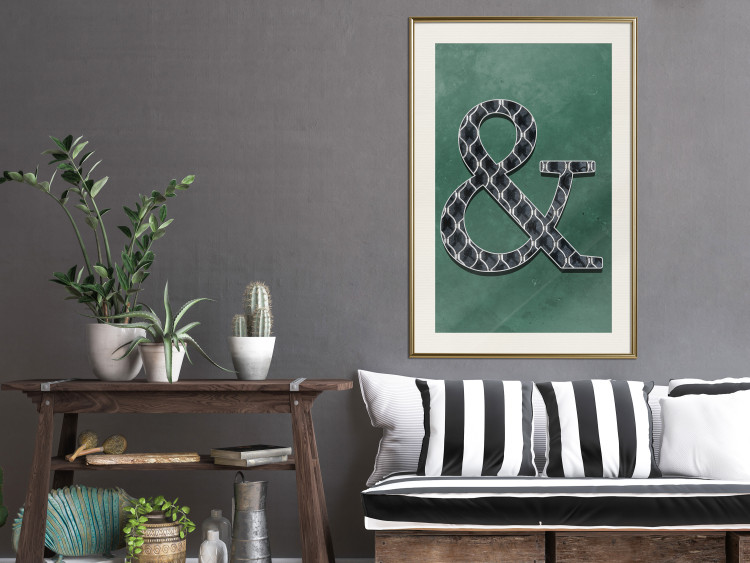 Wall Poster Ampersand - black and white patterned typographic sign on a green background 117209 additionalImage 21