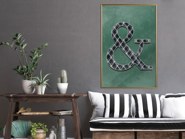 Wall Poster Ampersand - black and white patterned typographic sign on a green background 117209 additionalImage 5