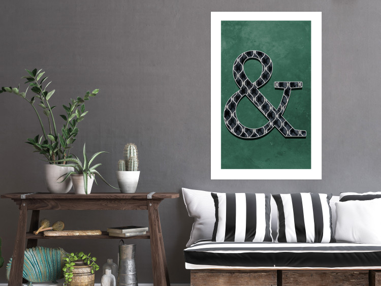 Wall Poster Ampersand - black and white patterned typographic sign on a green background 117209 additionalImage 4