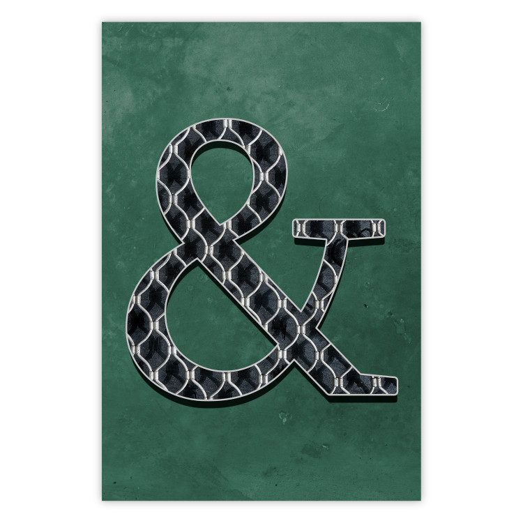 Wall Poster Ampersand - black and white patterned typographic sign on a green background 117209