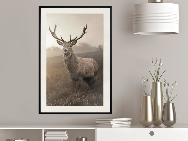 Wall Poster Sepia Deer - autumn landscape with an animal amid field grass 119209 additionalImage 22