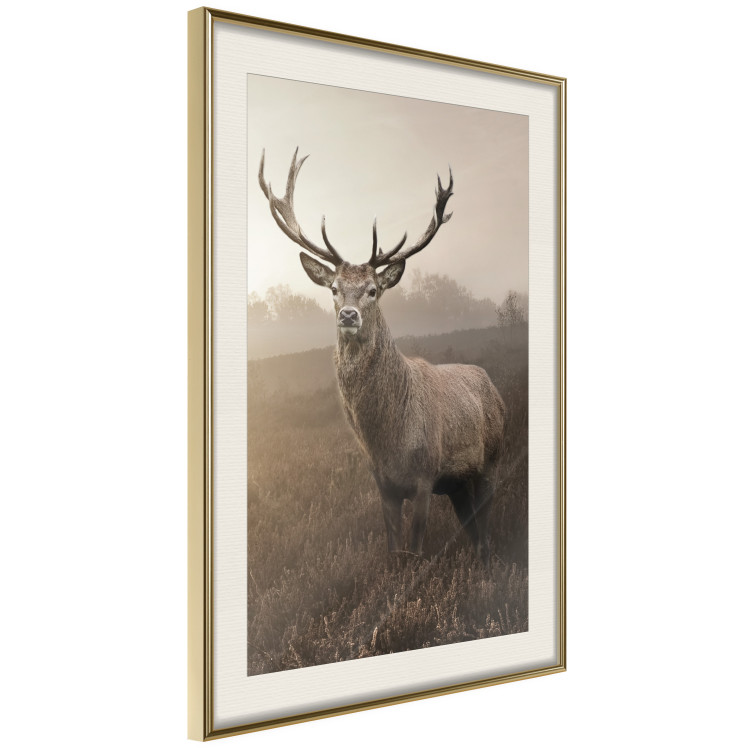 Wall Poster Sepia Deer - autumn landscape with an animal amid field grass 119209 additionalImage 2