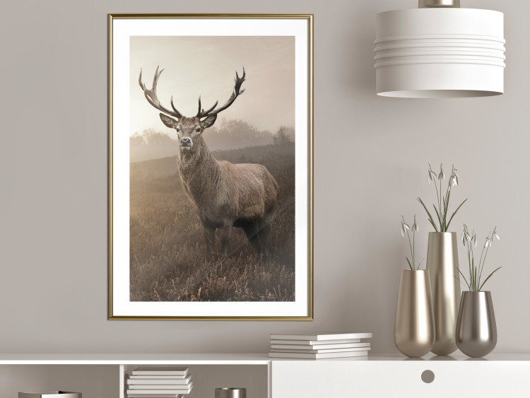 Wall Poster Sepia Deer - autumn landscape with an animal amid field grass 119209 additionalImage 13