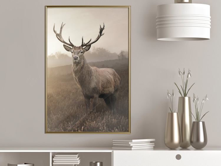 Wall Poster Sepia Deer - autumn landscape with an animal amid field grass 119209 additionalImage 7