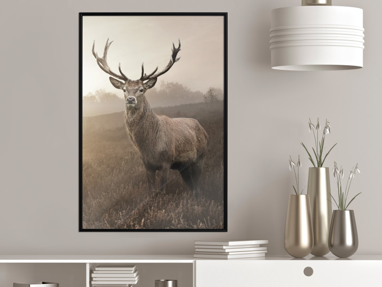 Wall Poster Sepia Deer - autumn landscape with an animal amid field grass 119209 additionalImage 3