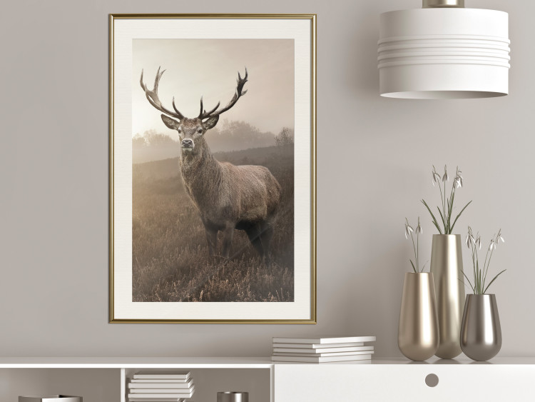 Wall Poster Sepia Deer - autumn landscape with an animal amid field grass 119209 additionalImage 21