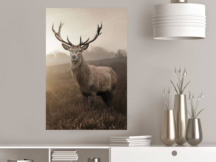 Wall Poster Sepia Deer - autumn landscape with an animal amid field grass 119209 additionalImage 17