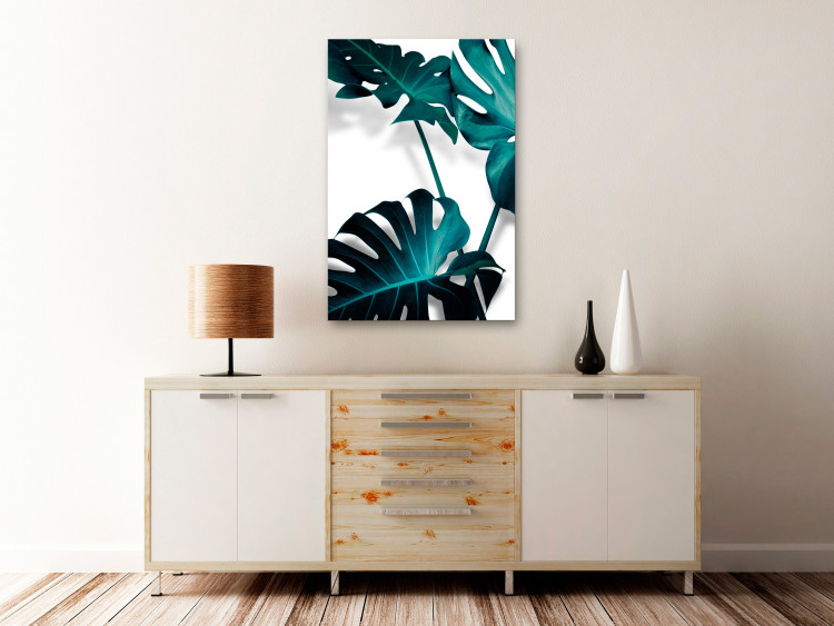 Canvas Blooming Monstera (1-part) - Emerald Green Color of Plant Nature 123409 additionalImage 3