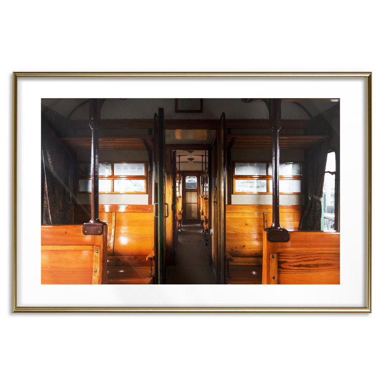 Poster Long Journey - train with wooden seats in vintage motif 123809 additionalImage 14