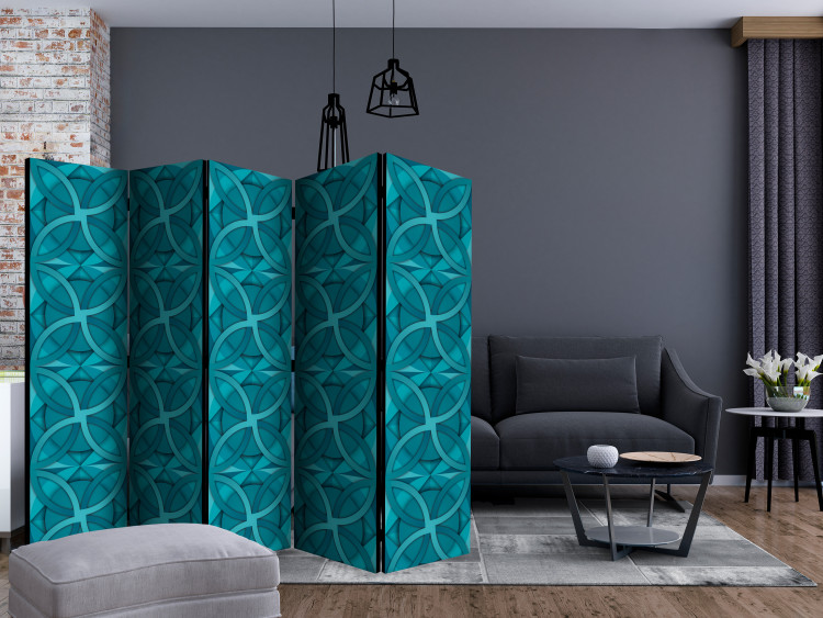 Folding Screen Turquoise Geometry II (5-piece) - emerald geometric background 124109 additionalImage 4