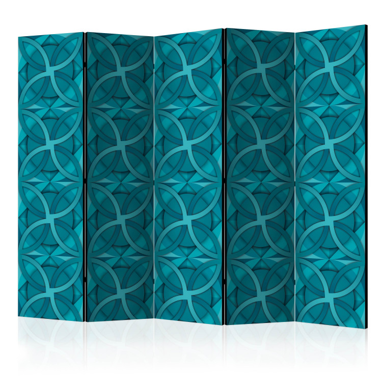 Folding Screen Turquoise Geometry II (5-piece) - emerald geometric background 124109