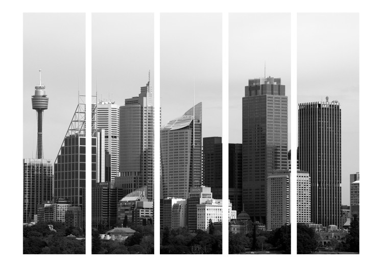 Room Divider Screen Sydney Skyscrapers II (5-piece) - black and white frame with architecture 124209 additionalImage 3
