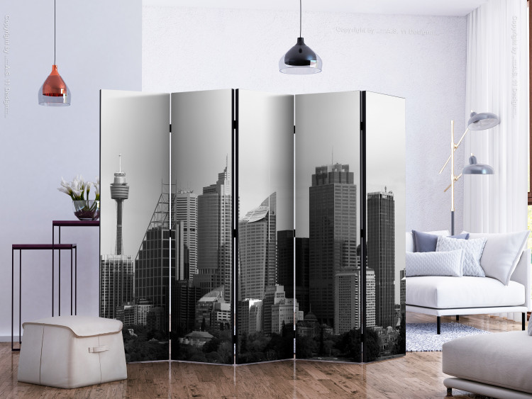Room Divider Screen Sydney Skyscrapers II (5-piece) - black and white frame with architecture 124209 additionalImage 2