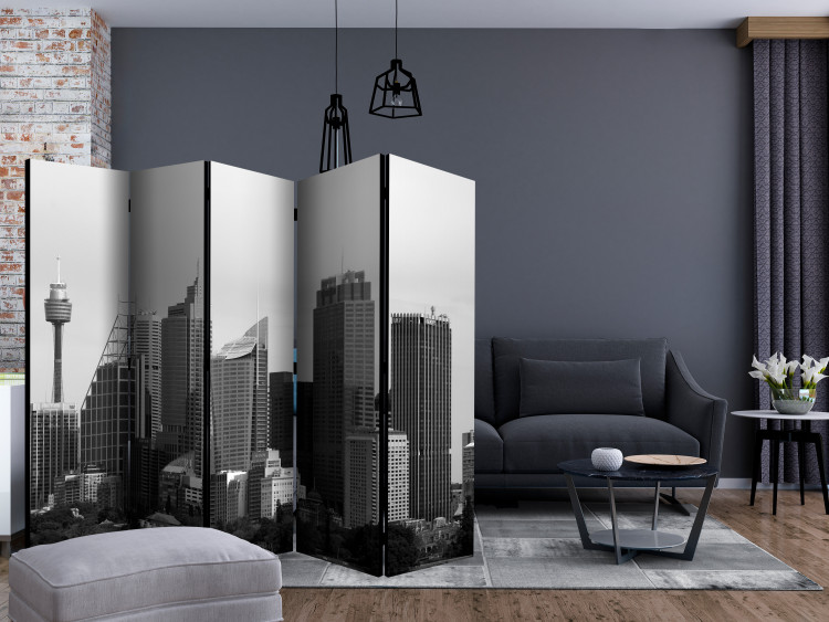 Room Divider Screen Sydney Skyscrapers II (5-piece) - black and white frame with architecture 124209 additionalImage 4