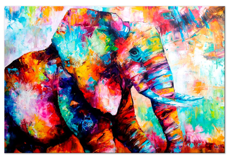 Canvas Print Gaze of the Elephant (1-part) wide - colorful animal figure 127309