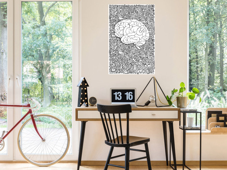 Wall Poster Clear Mind - black and white human brain on abstract patterned background 127909 additionalImage 2