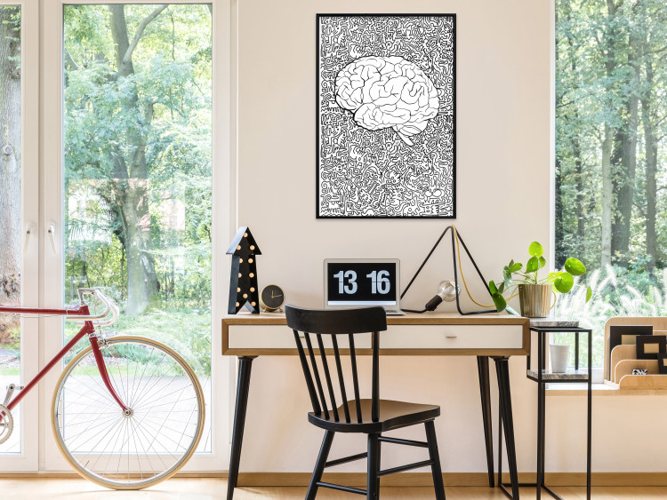 Wall Poster Clear Mind - black and white human brain on abstract patterned background 127909 additionalImage 4