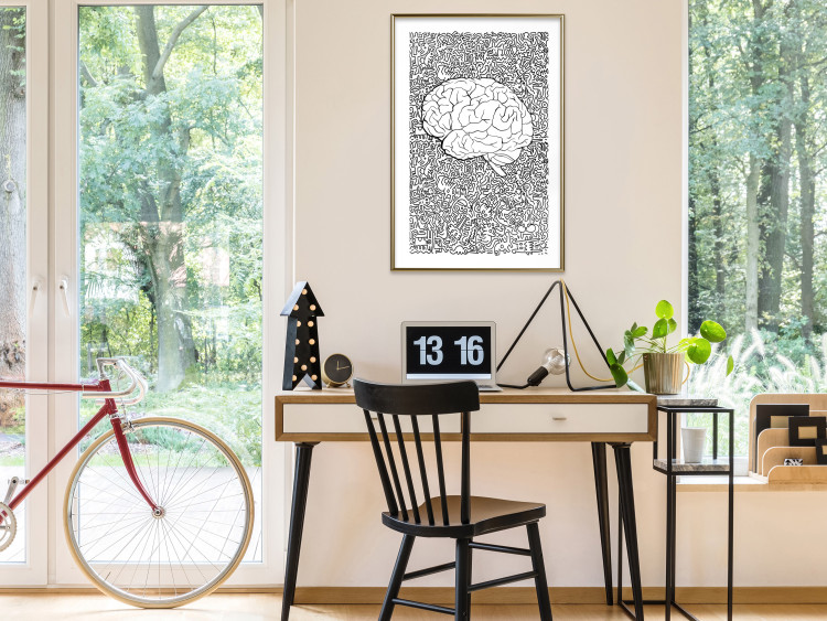 Wall Poster Clear Mind - black and white human brain on abstract patterned background 127909 additionalImage 13