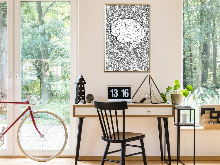 Wall Poster Clear Mind - black and white human brain on abstract patterned background 127909 additionalImage 5