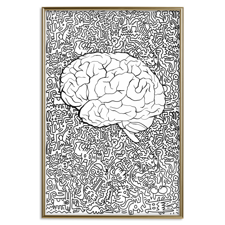 Wall Poster Clear Mind - black and white human brain on abstract patterned background 127909 additionalImage 20