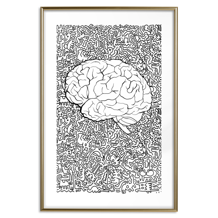 Wall Poster Clear Mind - black and white human brain on abstract patterned background 127909 additionalImage 16