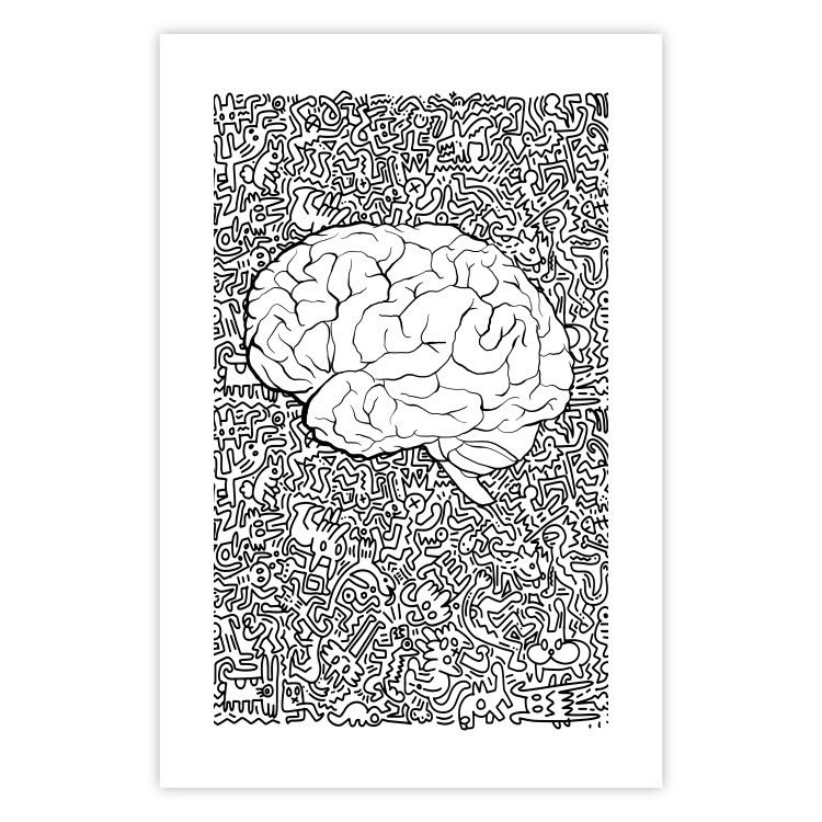 Wall Poster Clear Mind - black and white human brain on abstract patterned background 127909 additionalImage 19