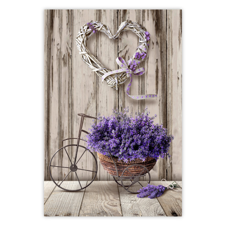 Wall Poster Secret Lavender Bouquet - purple flowers on background of wooden planks 128409