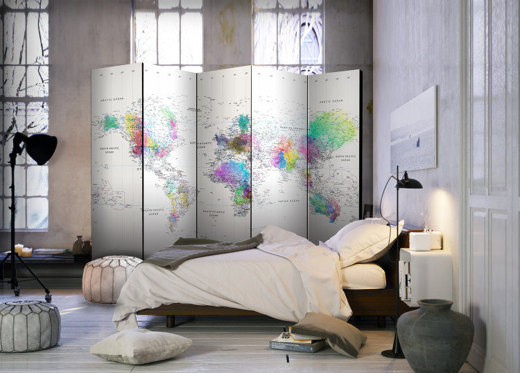 Folding Screen Colorful World Map (5-piece) - colorful continents and white oceans 128809 additionalImage 4