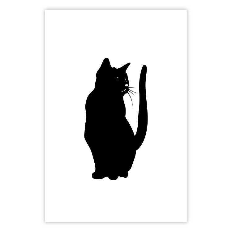 Wall Poster Curious Cat - abstract black animal on plain white background 129609