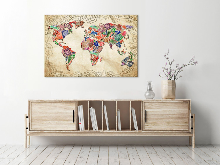 Canvas Travel Mementos (1-piece) Wide - vintage-style world map 129809 additionalImage 3