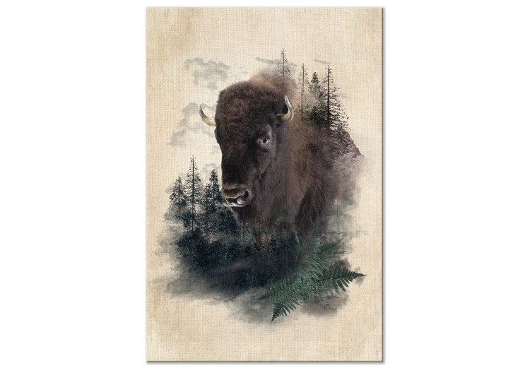 Canvas Print Dignified Bison (1-piece) Vertical - animal against a drawn natural background 130409