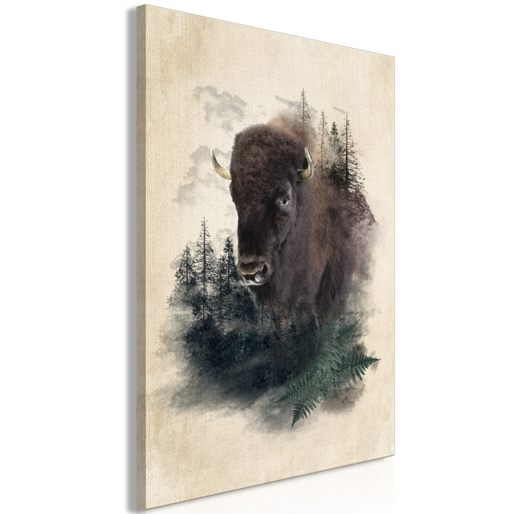 Canvas Print Dignified Bison (1-piece) Vertical - animal against a drawn natural background 130409 additionalImage 2