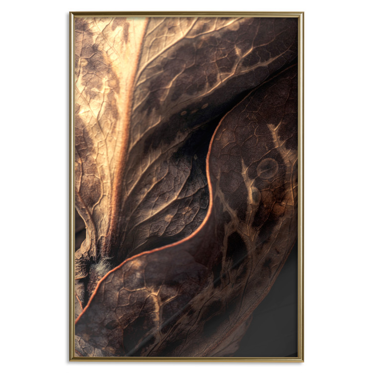 Wall Poster Tangled Trace - golden leaf with distinct texture on a black background 130509 additionalImage 17