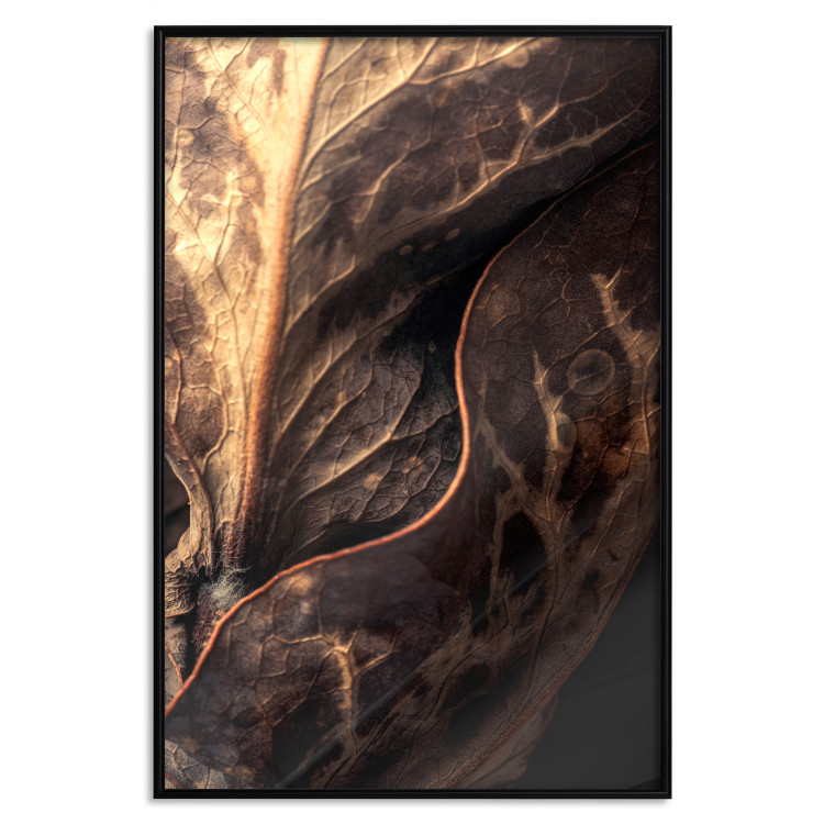 Wall Poster Tangled Trace - golden leaf with distinct texture on a black background 130509 additionalImage 16