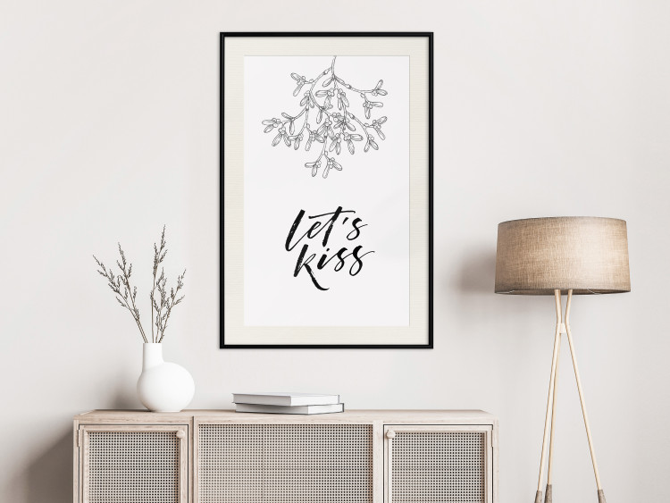 Poster Let's Kiss - plant motif and black English text on a light background 130809 additionalImage 22
