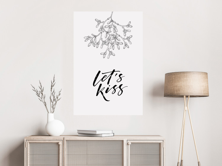Poster Let's Kiss - plant motif and black English text on a light background 130809 additionalImage 5