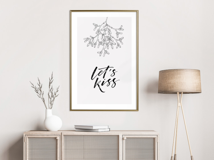 Poster Let's Kiss - plant motif and black English text on a light background 130809 additionalImage 15