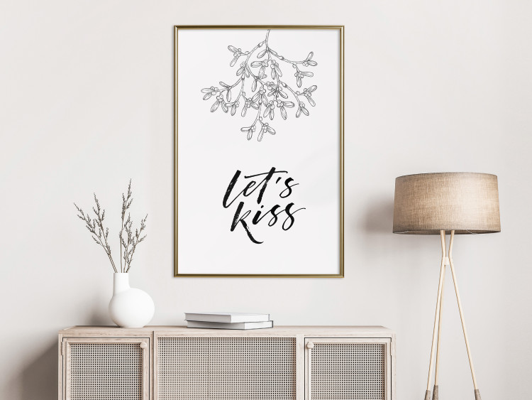 Poster Let's Kiss - plant motif and black English text on a light background 130809 additionalImage 10