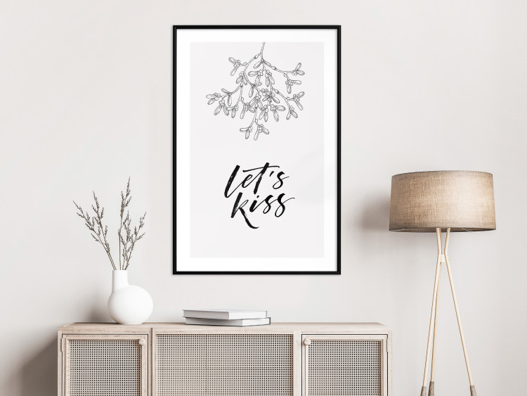 Poster Let's Kiss - plant motif and black English text on a light background 130809 additionalImage 14