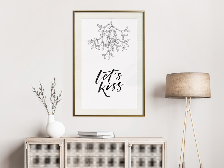 Poster Let's Kiss - plant motif and black English text on a light background 130809 additionalImage 23