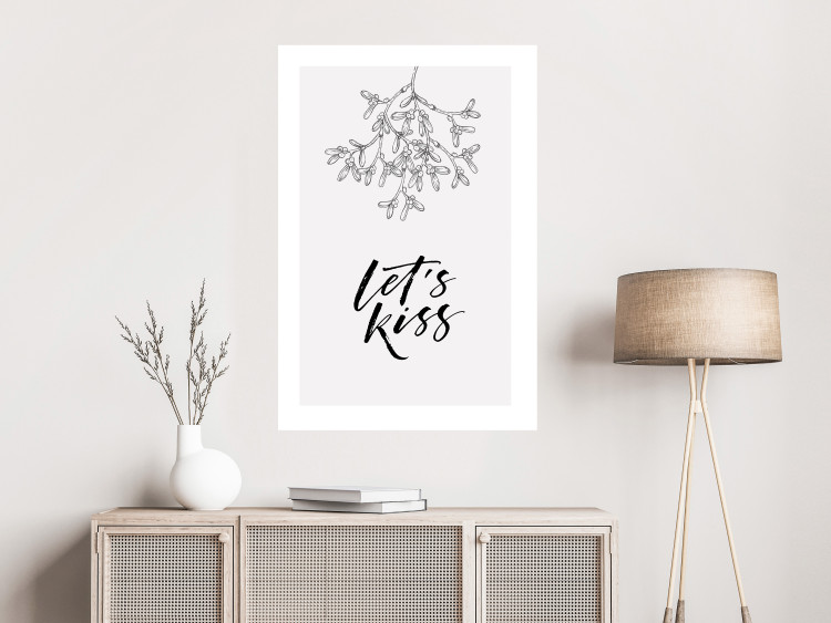 Poster Let's Kiss - plant motif and black English text on a light background 130809 additionalImage 7