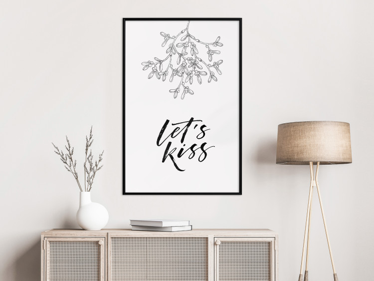 Poster Let's Kiss - plant motif and black English text on a light background 130809 additionalImage 9