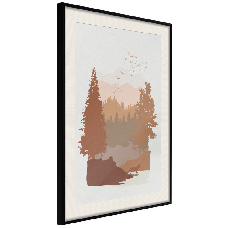 Poster Autumn in the Mountains - autumn landscape of trees on a solid gray background 131909 additionalImage 2